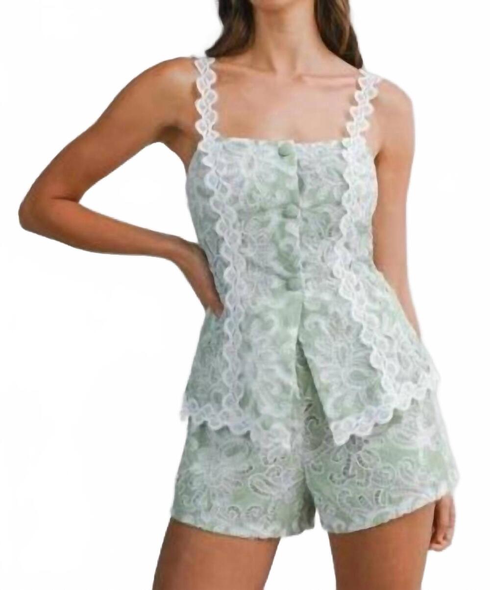 NEW MABLE la palma stripe eyelet lace cami and shorts set in green